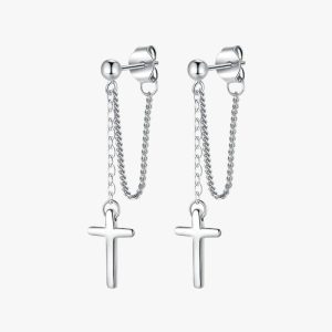 Boucles d'Oreilles Croix Chaine