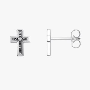 Boucles d'Oreilles Croix Homme Noir
