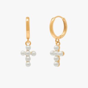 Boucles d'Oreilles Croix Perles