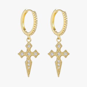 Boucles d'Oreilles Croix Plaqué Or