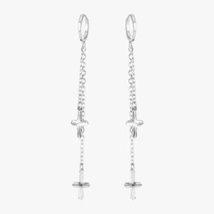 Boucles d'Oreilles Croix Pendantes Double
