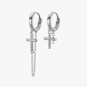 Boucles d'Oreilles Croix Pendantes en Argent