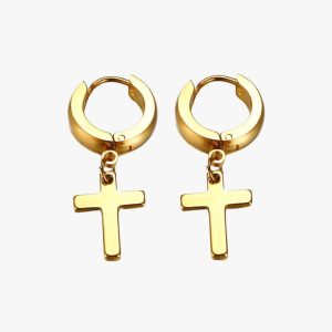 Boucles d'Oreilles Anneaux Croix Homme