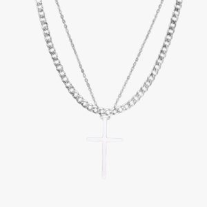 Collier Croix Double Homme